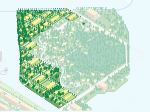 Kaart van het deelgebied Weerwatereiland van de wijk Hortus in Almere. 