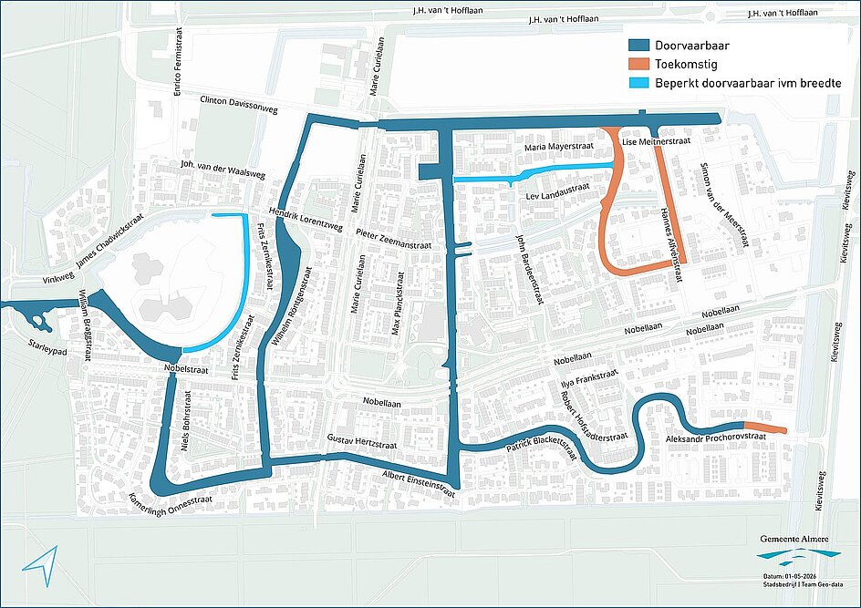 Kaart met vaarroutes in Nobelhorst