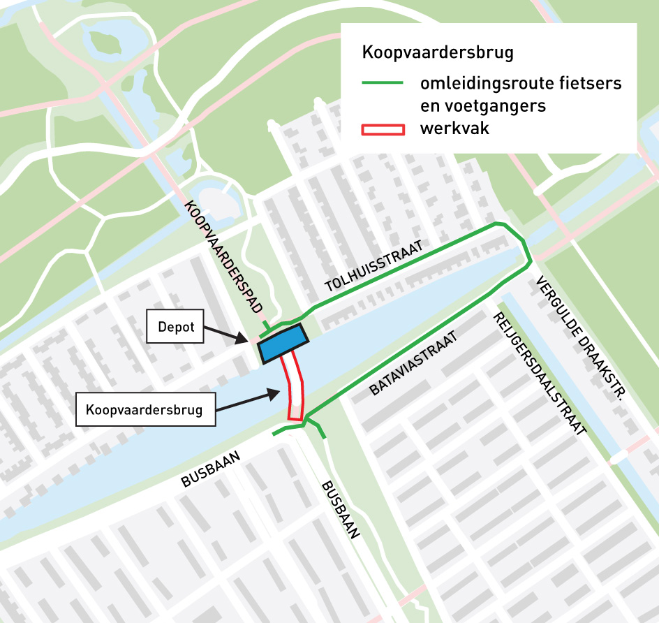 Werkzaamheden Koopvaardersbrug omleiding en depot 2026